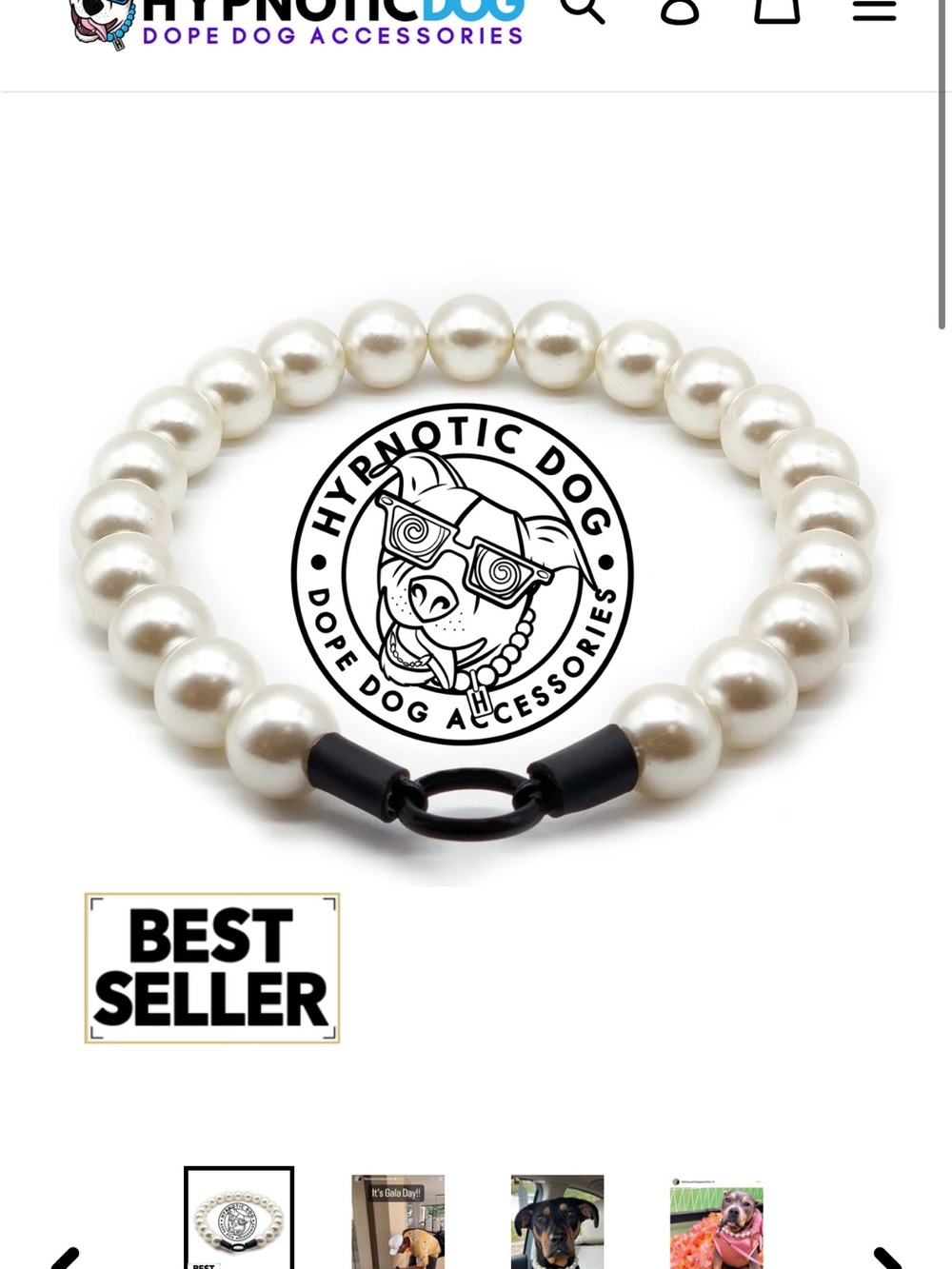 Hypnotic Dog Pearl Dog Collar - White Pearls